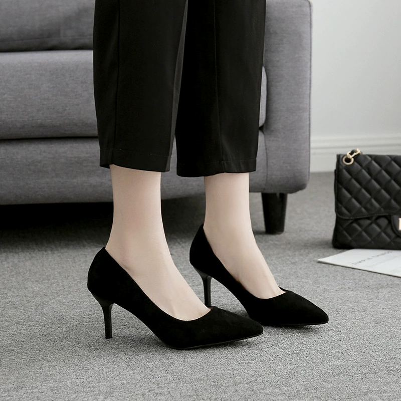 Французские туфли на плоской подошве для женщин, высокие каблуки 5 см, каблук-шпилька, новинка весны 202, черные профессиональные формальные женские туфли с острым носком для собеседования