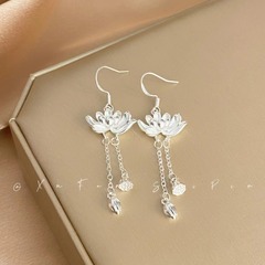 新中式小眾設計輕奢感時尚簡約古風好運蓮蓮耳釘女百搭耳飾批發