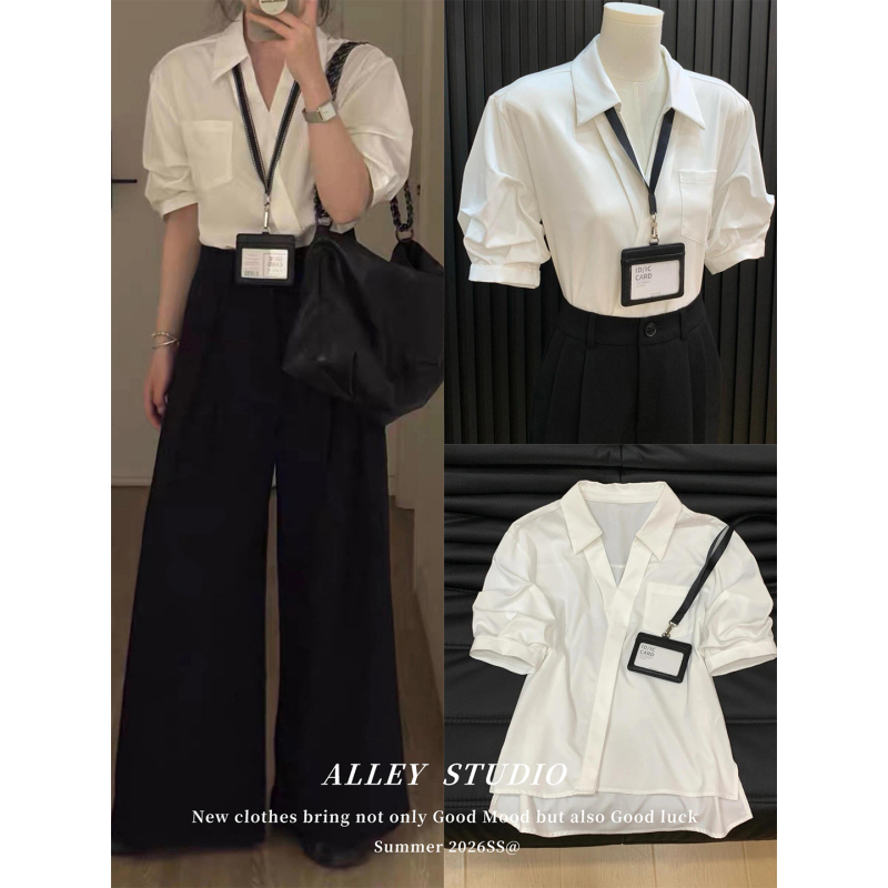 White V-Neck Short-Sleeved Shirt for Women 2026 Summer New Style Workwear Professional Attire Old-Fashioned Urban Style High-End Shirt