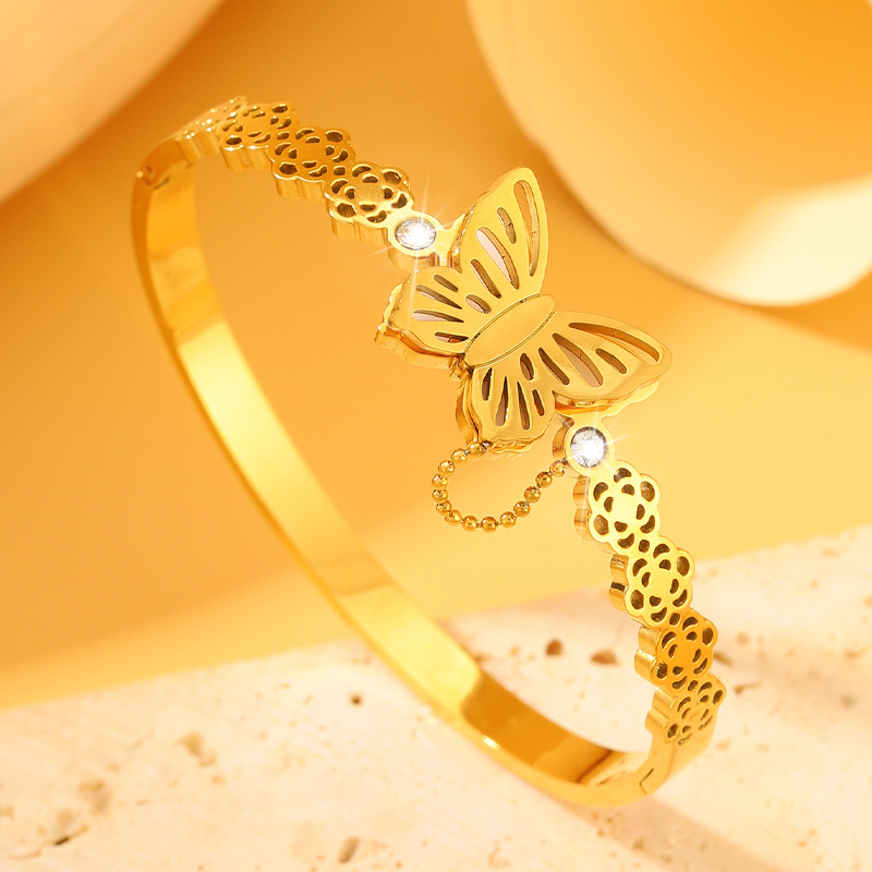 Brazalete de acero de titanio femenino magnetismo de absorción arco de fijación de diamante no se desvanece lujoso ligero diseño de alto nivel joyería de brazalete de acero inoxidable