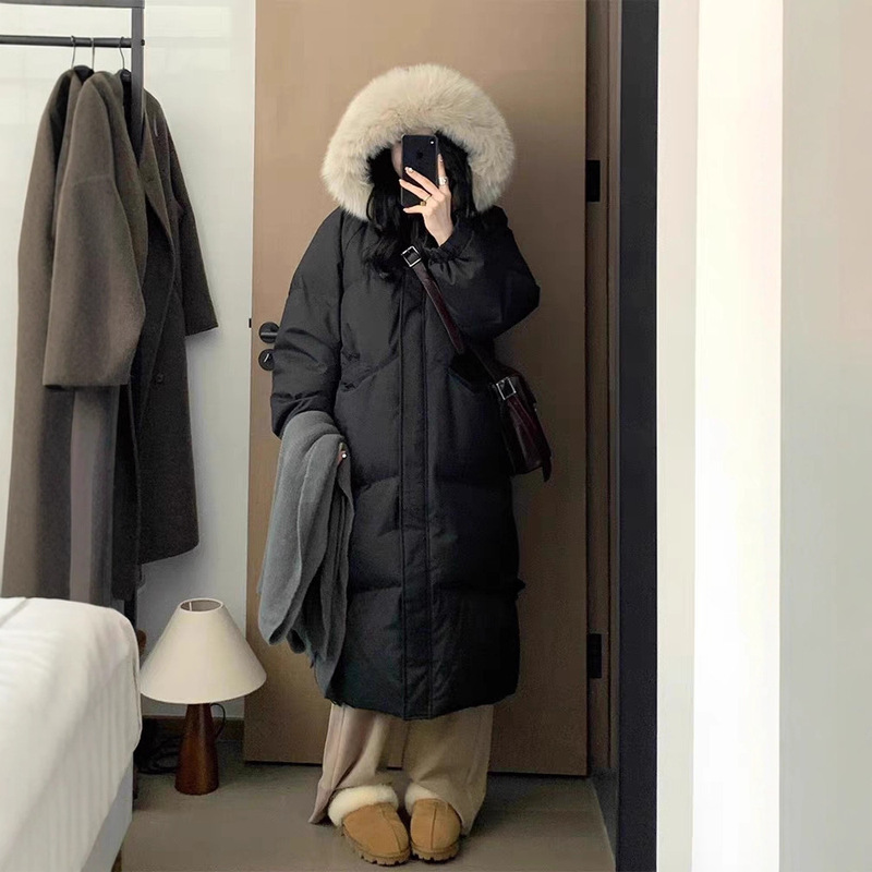Foreign Trade 2026 Autumn and Winter New Style Hooded Loose Cloud Puff down Jacket for Women, Mid-Length Thickened White Goose down Coat