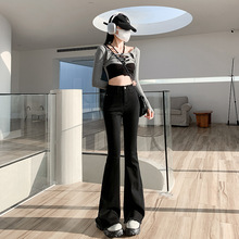 【巨显瘦】微喇裤黑色高腰百搭打底加长拖地马蹄牛仔裤女A1589