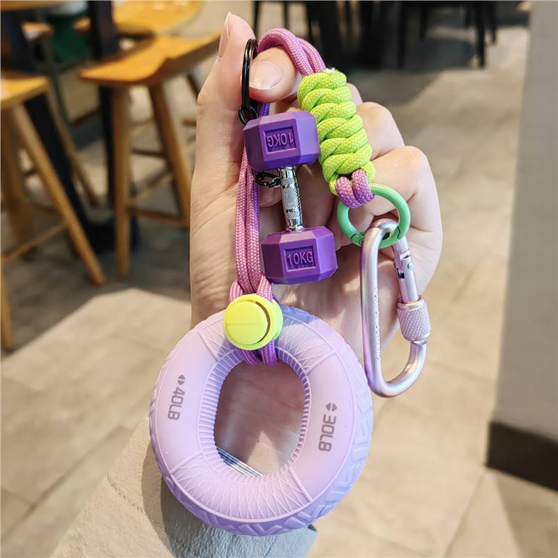 Grip Strength Ring Keychain Stress-Relief Dumbbell Simple DIY Training Five-Finger Strength Gripper Backpack Fun Small Pendant