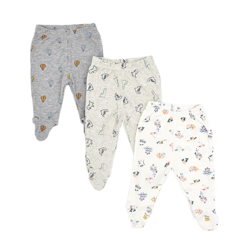 外贸0-18M春秋季新生初生婴儿连脚裤休闲裤子男女宝宝包脚裤可爱