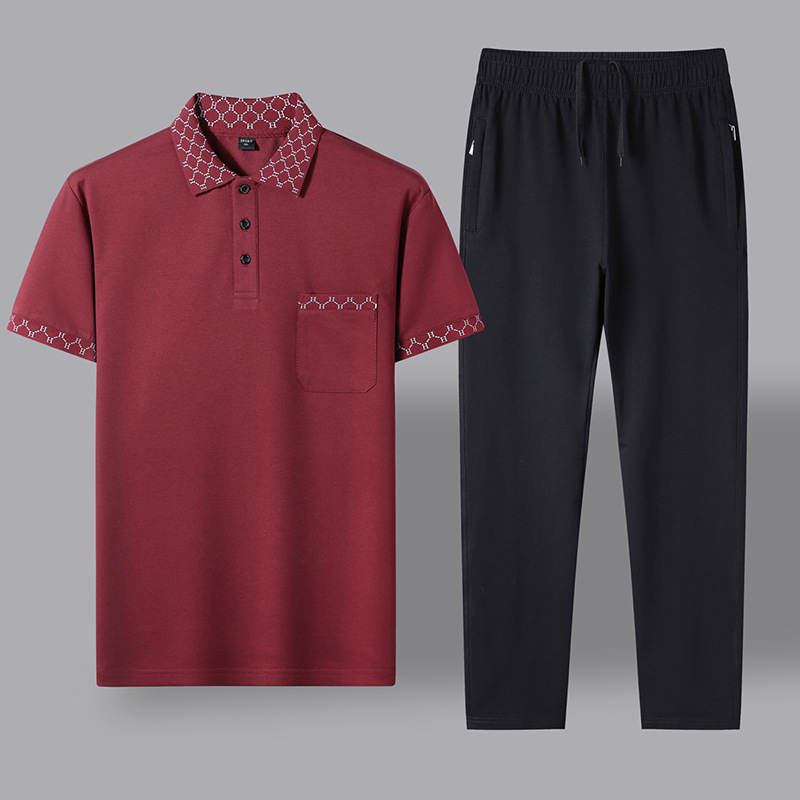 Papá verano algodón casual set hombre de manga corta de mediana edad suelta polo casual con solapa abuelo pantalones largos