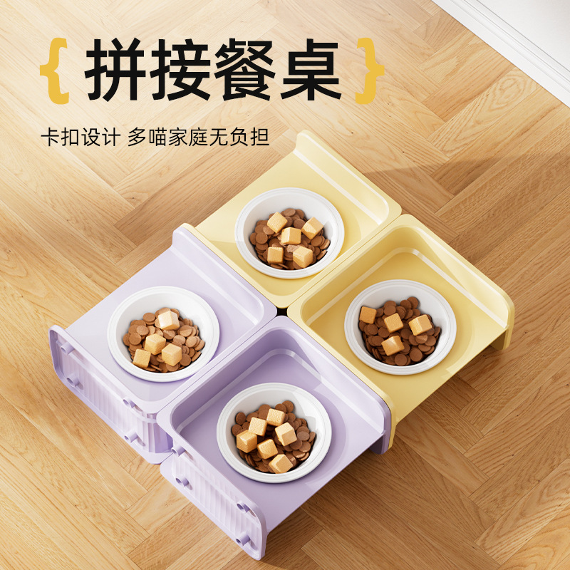 2024 Cuenco de cerámica para gatos Cuenco elevado cuadrado Altura ajustable Cuello Protector de alimentos Tazón de arroz para perros y gatos anti-volcado Spot