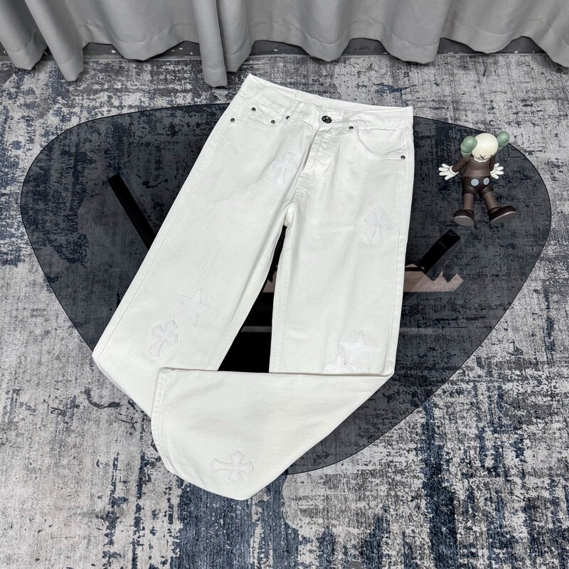 Ch Crowe 2025 New Four-Season Star White Cross White Leather Jeans Couple Style One Piece