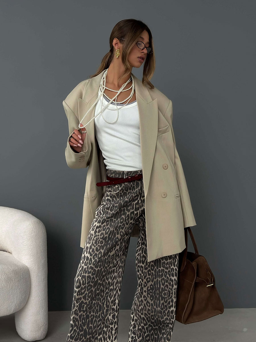 Pantalones de piernas anchas estampados de leopardo transfronterizos Europa y los Estados Unidos 2025 primavera y verano nuevo Y2K relajado y casual estampado de leopardo estampado pantalones de piernas anchas estampados