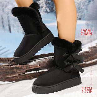European and American Cross-Border Export Large Size Snow Boots for Women 2025 New Thick Heel Thick Sole Mid-Calf Boots Fashionable, Comfortable and Casual