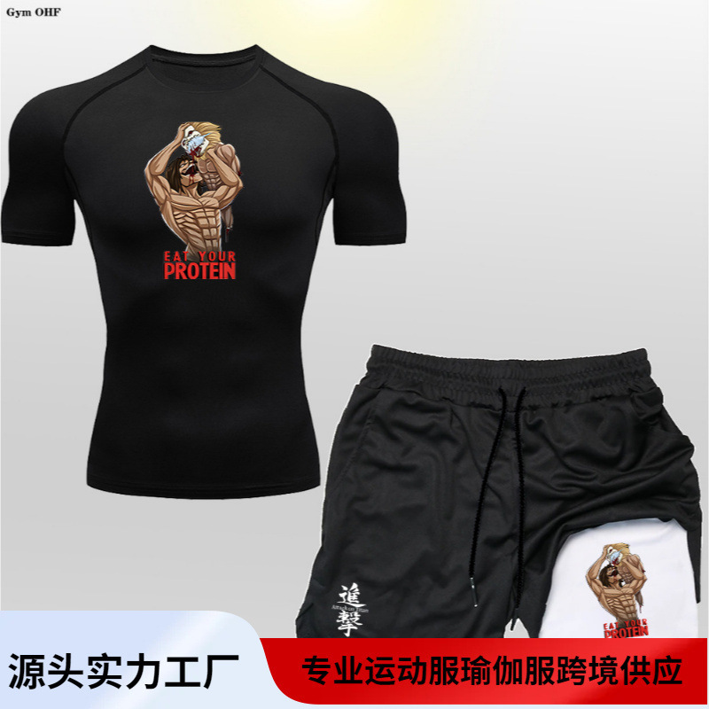 Sportswear AliExpress cross-border animation short-sleeved tights gym training two-in-one double-layer shorts beach Sportswear AliExpress cross-border animation short-sleeved tights gym training two-in-one double-layer shorts beach