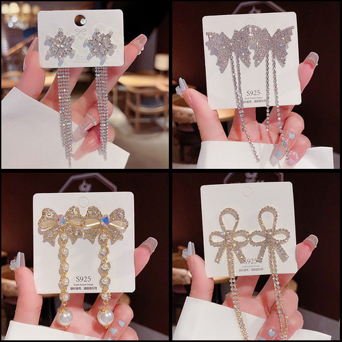 925 Silver Needle Pop Retro Fringe Earrings for Women, Korean Full Diamond High-End Fashion Unique and Stylish Ear Drops