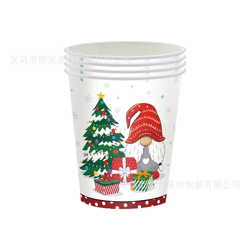 圣诞侏儒圣诞树派对纸盘一次性纸杯纸巾节日派对餐具雪花圣诞老人|undefined