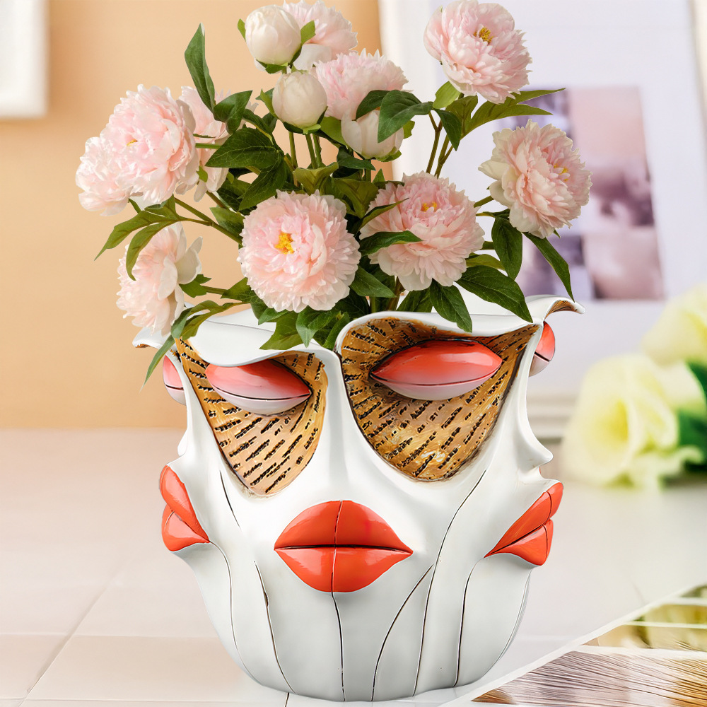  New Product Creative Multi-Faceted Girl's Face Resin Flower Pot Home Desktop Courtyard Garden Set Decorative Ornaments