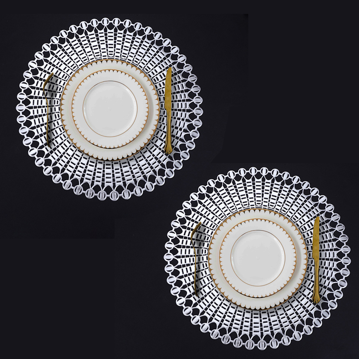 Simple ronda hueco mantel punto dorado estera de la tabla de aislamiento impermeable estera de la tabla decorativa antideslizante montaña al por mayor