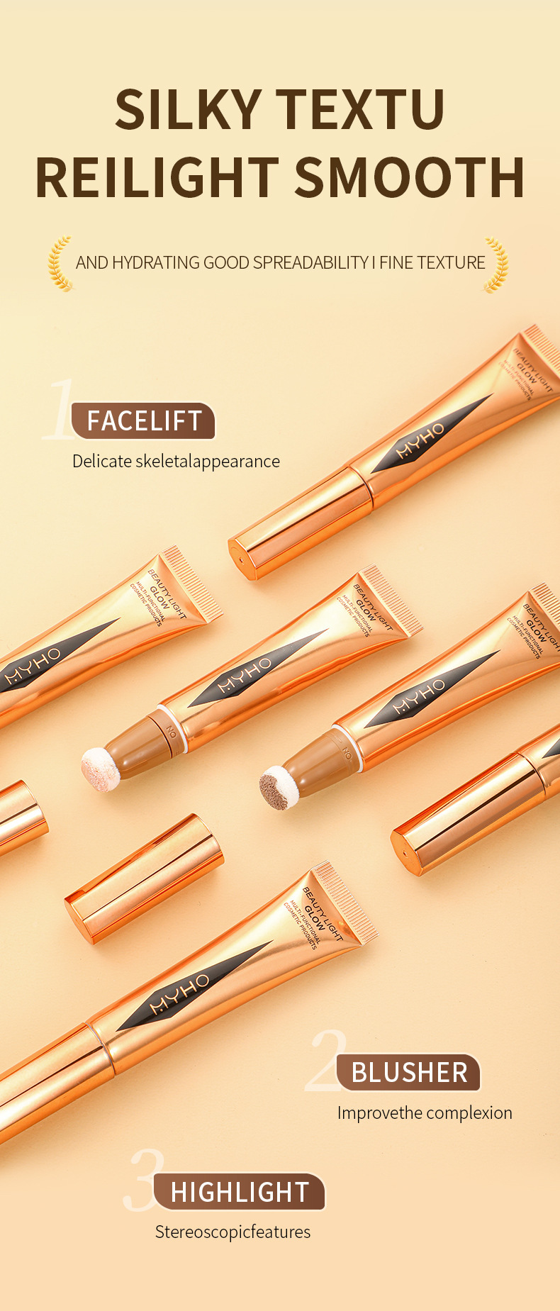 Stick illuminante multifunzionale per viso e naso, contouring e fard, penna per il trucco multiuso._voghion.com