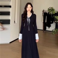 小个子高级感长袖针织连衣裙子女2025年秋冬新款收腰打底内搭长裙