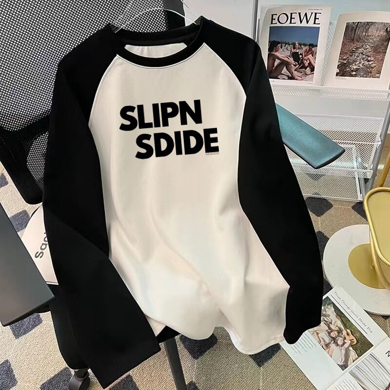 Pure cotton 220g back bag collar hundreds of high quality printed pattern shoulder stitching long sleeve T-shirt for foreign trade