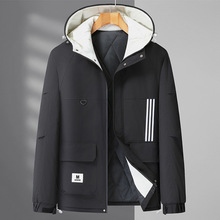 2025年冬季男青年潮加肥加大码时尚休闲中长款连帽胖哥时尚棉衣