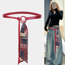 丝巾腰带配饰女丝带腰链皮带嘻哈朋克复古美式装饰配牛仔裤带红色