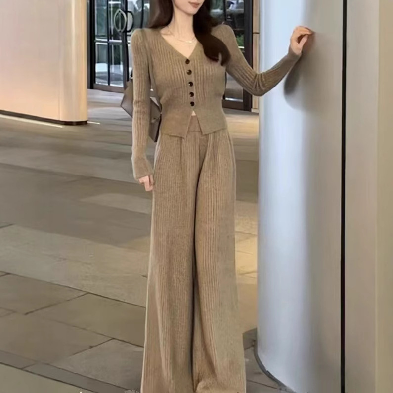 PH50831大爱美依缘2025秋季新款小个子时尚V领上衣阔腿裤两件套女|undefined