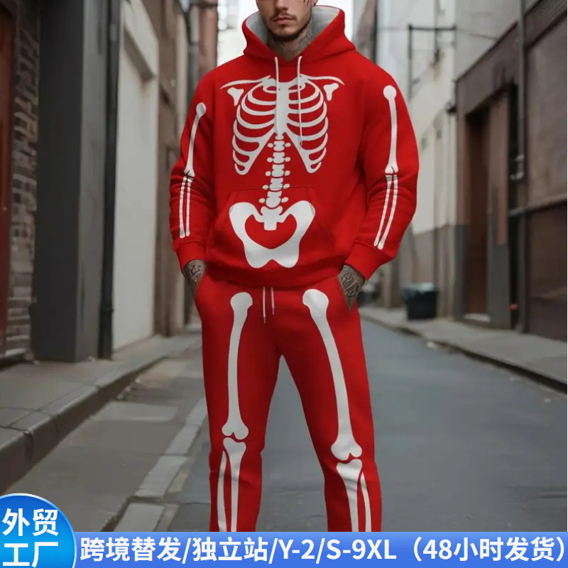 European and American S-9Xl Large Size Men's Sweatshirt and Sweatpants Suit 3D Full Print Pullover Hoodie Fat Two-Piece Set
