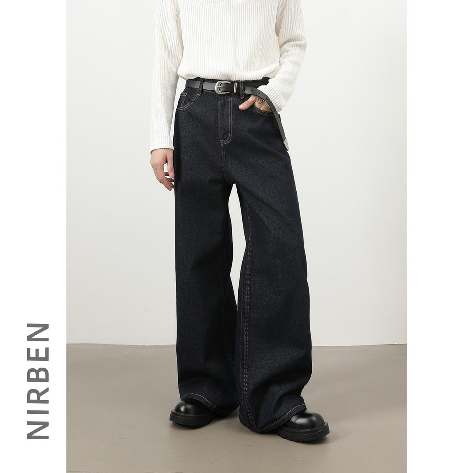 Quần jean nam ống rộng dáng suông màu bò nguyên bản phong cách Mỹ — Denim đen, Ngụy trang màu mơ, màu xanh cổ điển, màu xanh denim