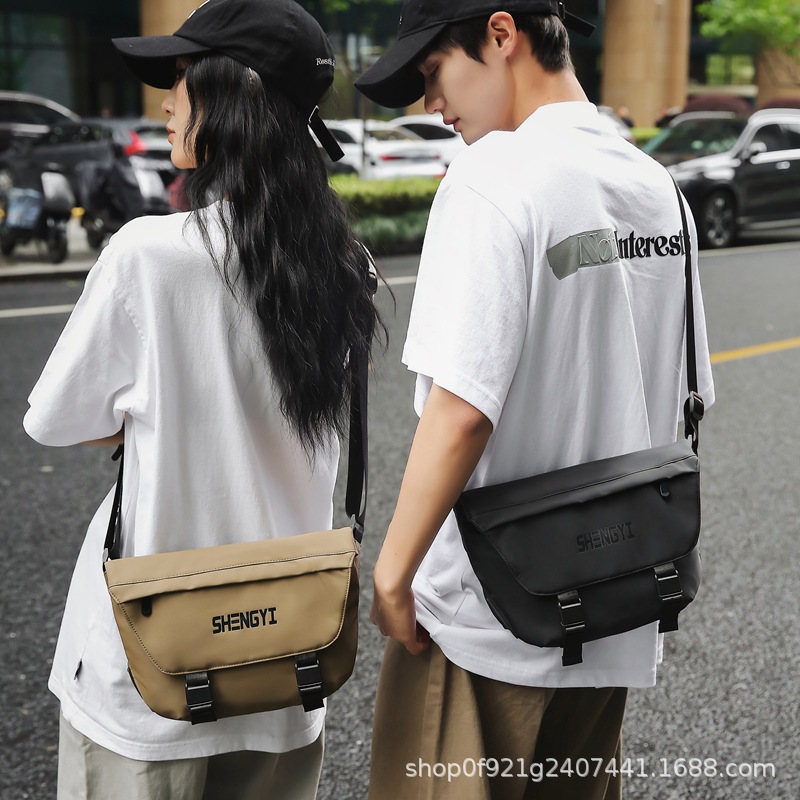 Solid color men's quality retro capacious one-shoulder bag