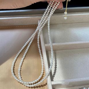 3-4mm strong light freshwater ak pearl necklace nearly round gloss transparent fashion niche extremely small flaw baby chain