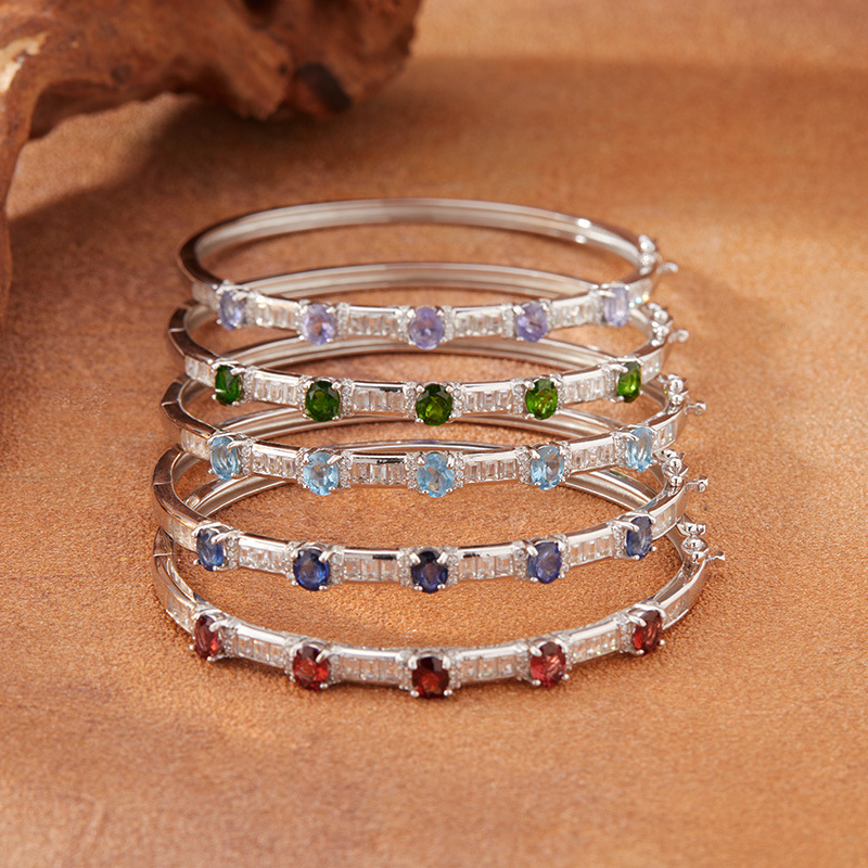 Live Broadcast of the New Popular Natural Garnet Sapphire Tanzanite Topaz Color Treasure Bracelet Bracelet for Women S925 Sterling Silver