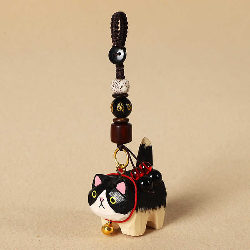 手作り木彫り太ったオレンジ猫車のキーホルダーペンダントかわいい牛猫スクールバッグペンダント女性の親友へのギフトとして