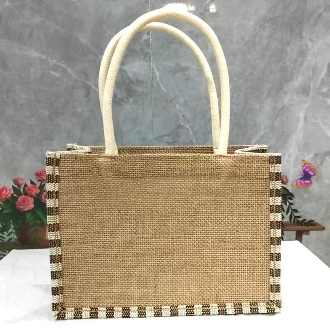 现货手提袋立体麻布袋diy创意麻布包#条纹侧底款礼品收纳创意收纳