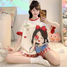 纯棉睡衣女夏季短袖短裤韩版学生甜美夏天胖妹妹特大码家居服套装
