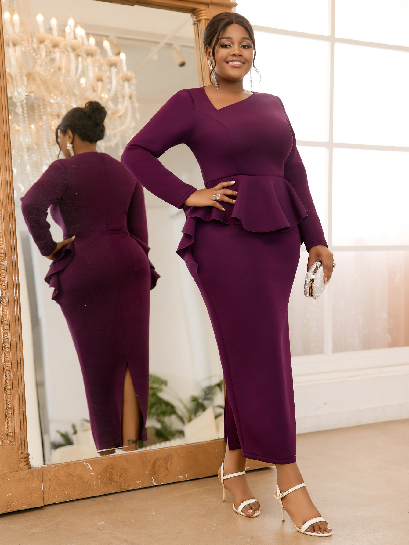 Women's Clothing collar dress ruffled banquet light dress plus size_voghion.com