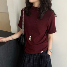 黎诺早秋新款韩系气质中领短袖针织衫女2025高级感字母绣T恤上衣