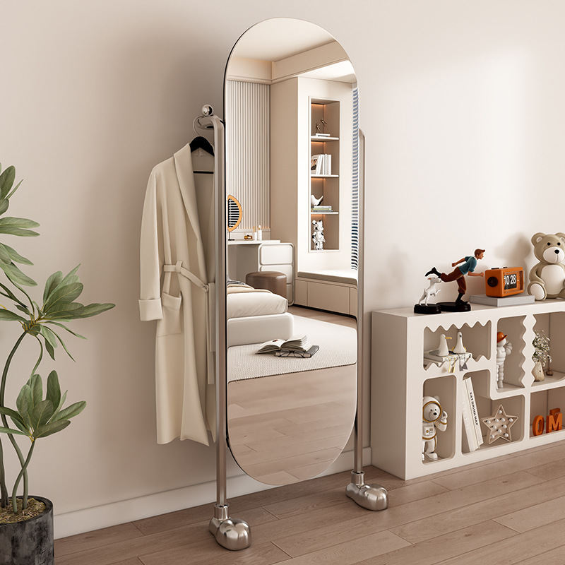 Espejo de cuerpo entero, espejo de piso, dormitorio doméstico contra la pared, espejo de vestir, percha de ropa integral, espejo de prueba de viento simple en línea