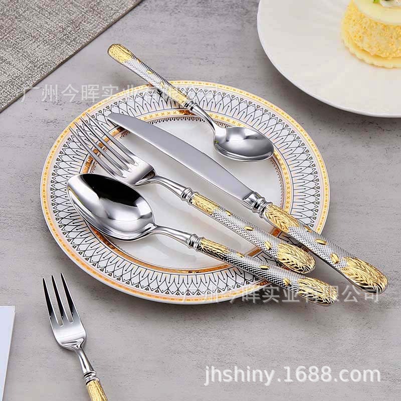 304ステンレス麦穂柄高級レストラン5つ星ホテルステーキナイフとフォークの巨大な食器の鍛造技術|undefined