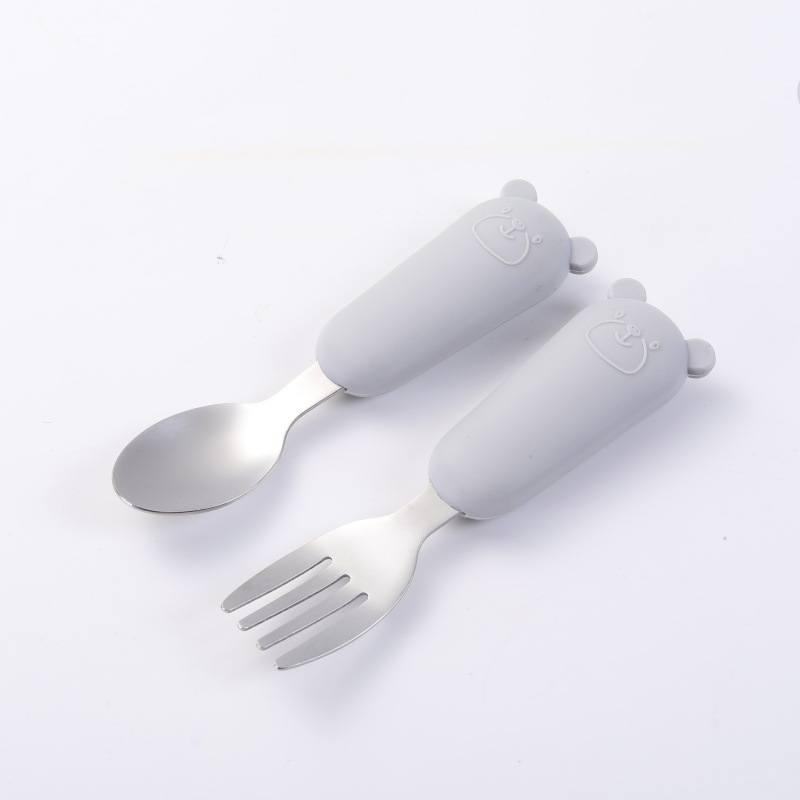 실버 그레이 (곰 실리콘 스테인레스 스틸 포크 + 스푼)