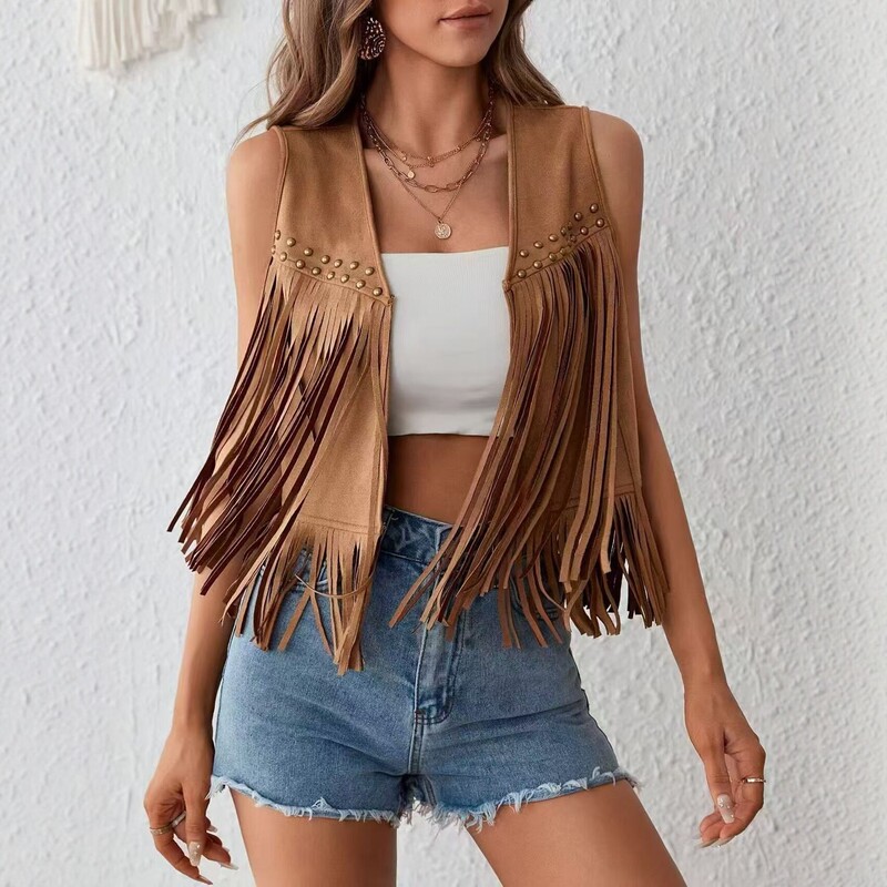 European and American Style Tassel Vest for Women, Sleeveless Jacket, New Summer Hippie Style Cardigan, Fashionable Casual Jacket