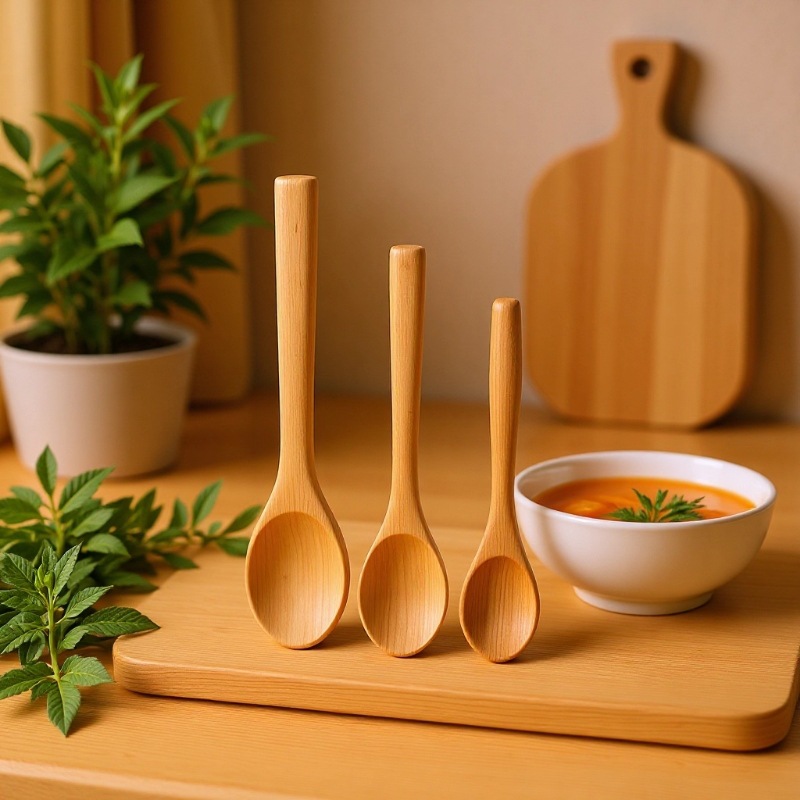 Premium Selection Creative Wooden Tableware Dessert Thickened Long Handle Stirring Household Coffee Spoon_voghion.com