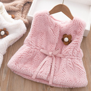 Girls' faux fur vest vest 2022 autumn and winter New baby girls' fur integrated waist-tight thickened fur coat