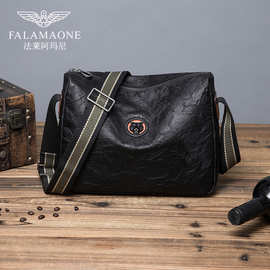 法莱阿玛尼黑色单肩包男士包休闲时尚通勤小背包百搭包包