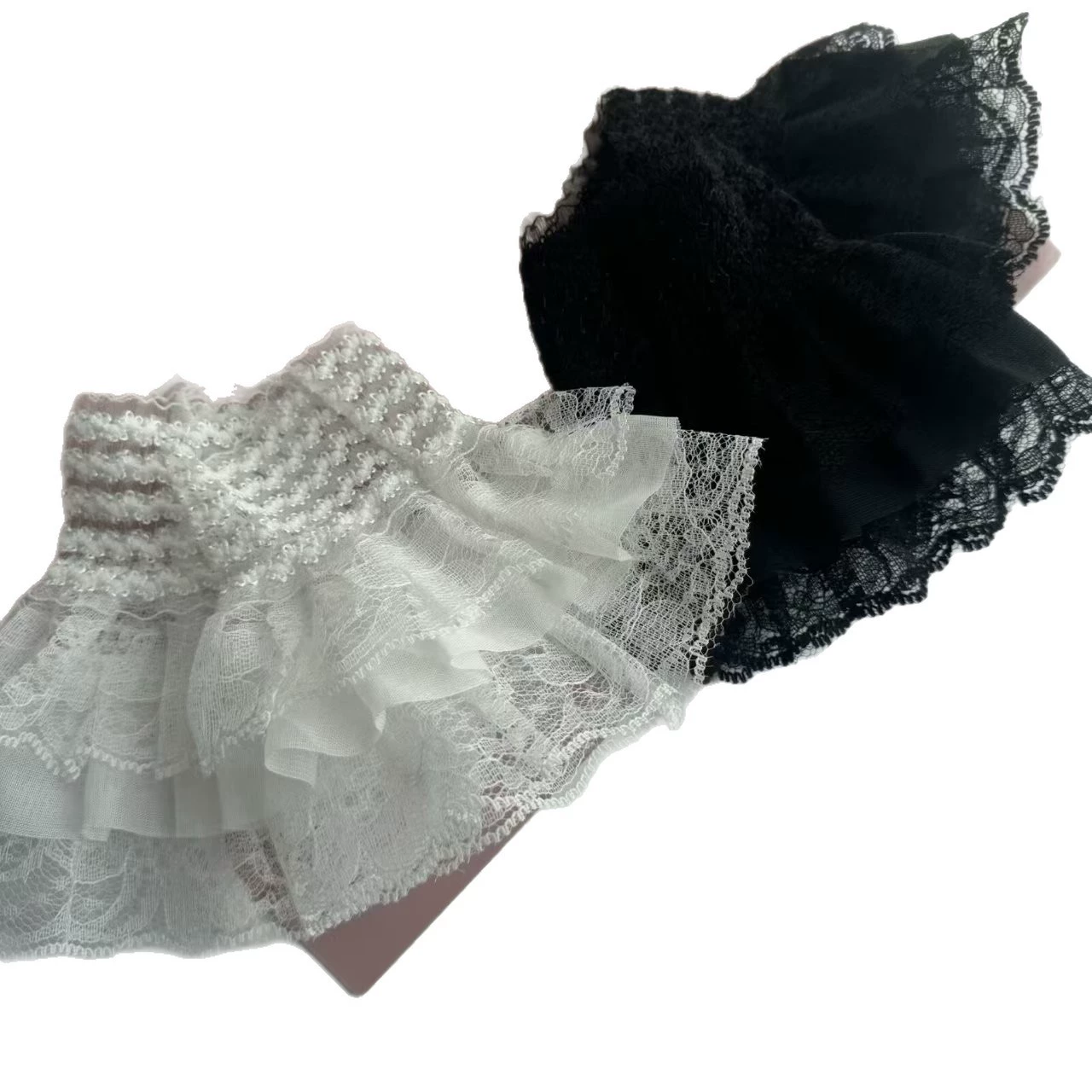 Короткие кружевные манжеты для запястья, аксессуары Lolita, японский soft-girl стиль, T13 чёрный/белый