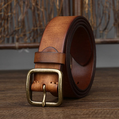 Korean style personalized fashion genuine leather pin buckle pure copper men's belt men's trendy young people pure cowhide versatile retro belt