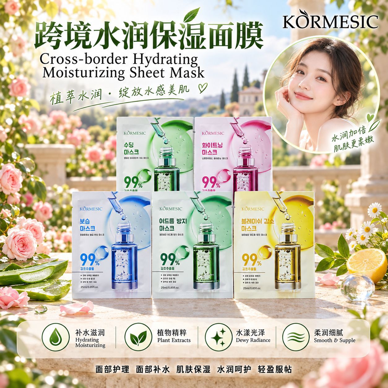 KORMESIC full English water moisturizing white skin mask face mask cross-border foreign trade manufacturers wholesale