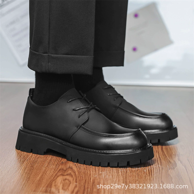 Новые кожаные туфли, непросто починить утром, корейская версия, британский стиль, модные мужские туфли на толстой подошве, мужские балетки, настоящий деловой стиль 2025