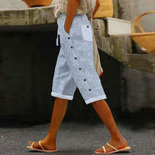 317160亚马逊新款外贸女装复古哈伦裤条纹九分裤口袋时尚休闲现货