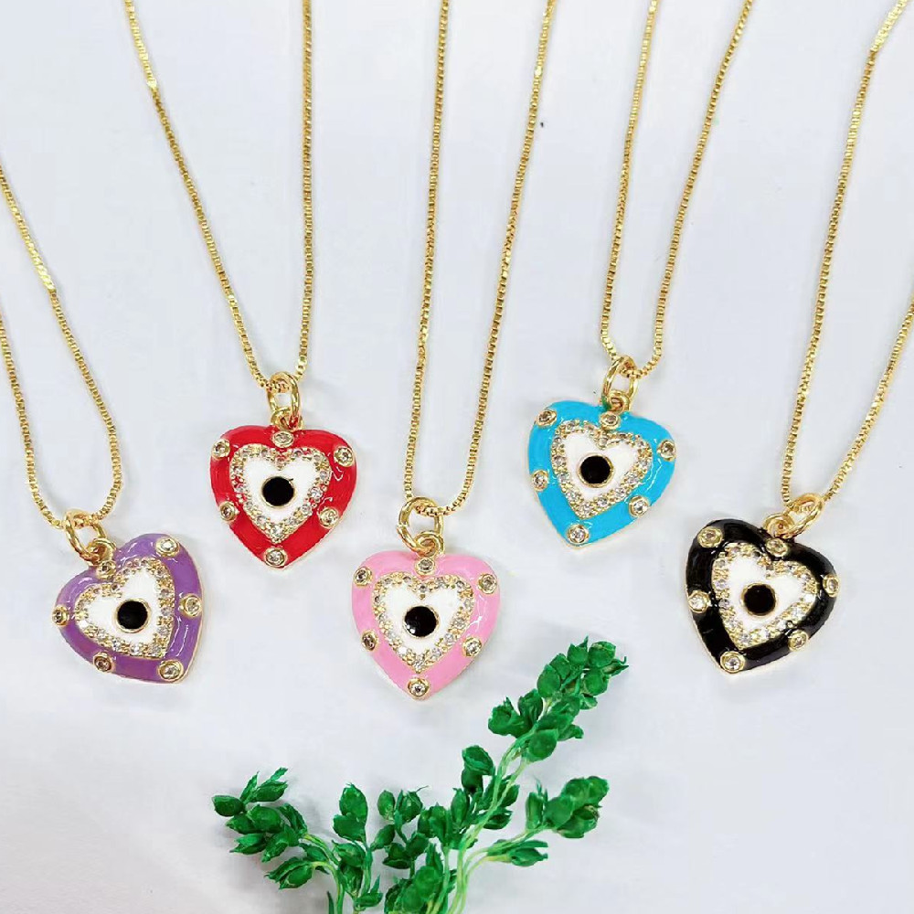 Fashion Heart Shape Copper Plating Zircon Pendant Necklace