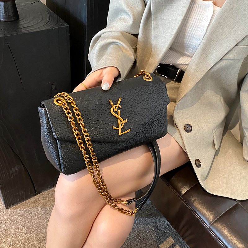 Saint Laurent Jamie Medium Black Crinkled Leather