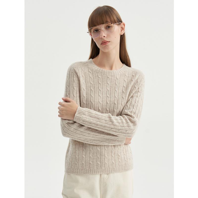 [Norwegian De Autumn] Seamless One-Piece Round Neck Cable Knit Sweater Autumn and Winter Bottoming Knitted Knitwear with Knitted Knitwear Inside