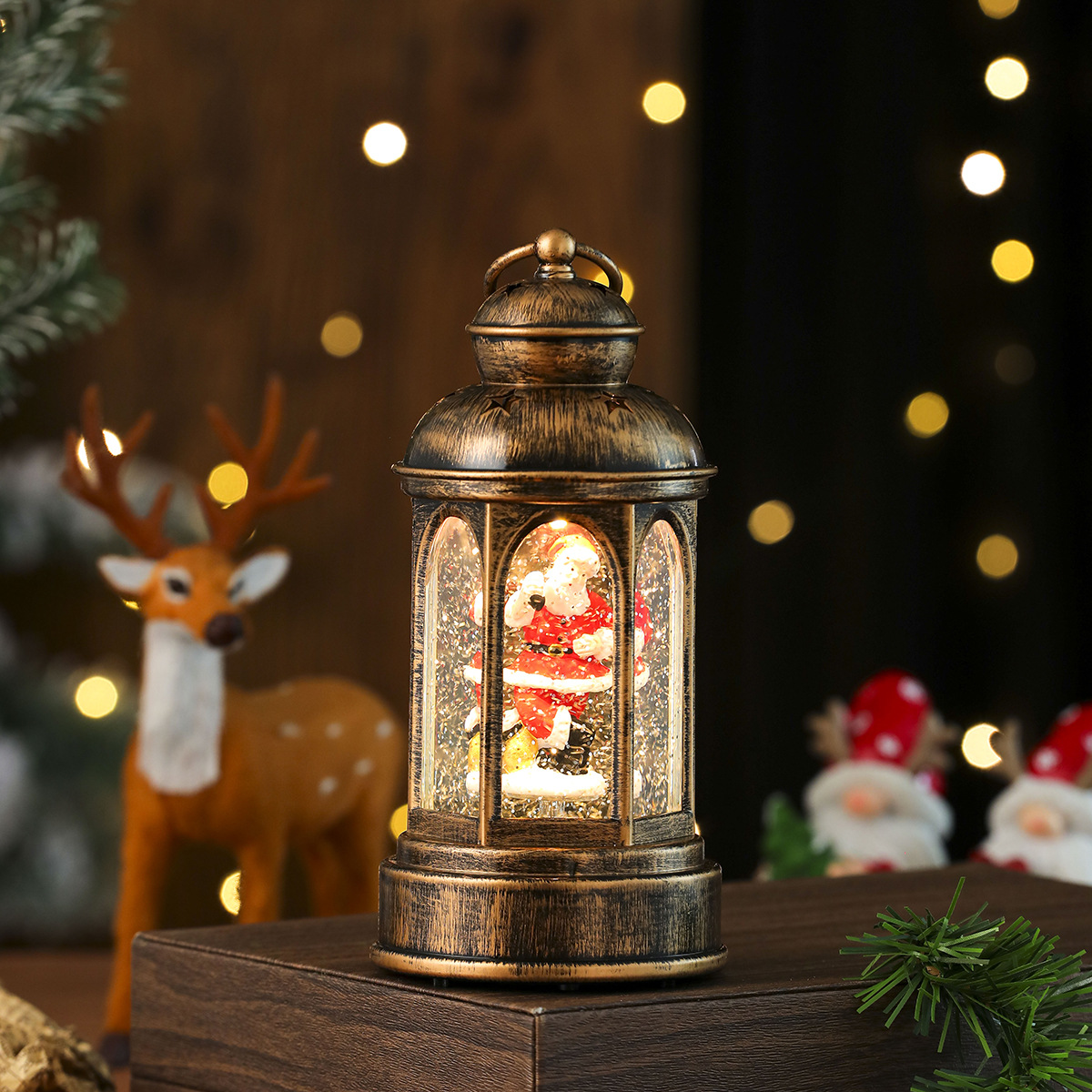 Decoraciones navideñas Caja de música luminosa de Santa Claus Lámpara de aceite grande Lámpara de viento de Navidad Regalo de mesa de barra